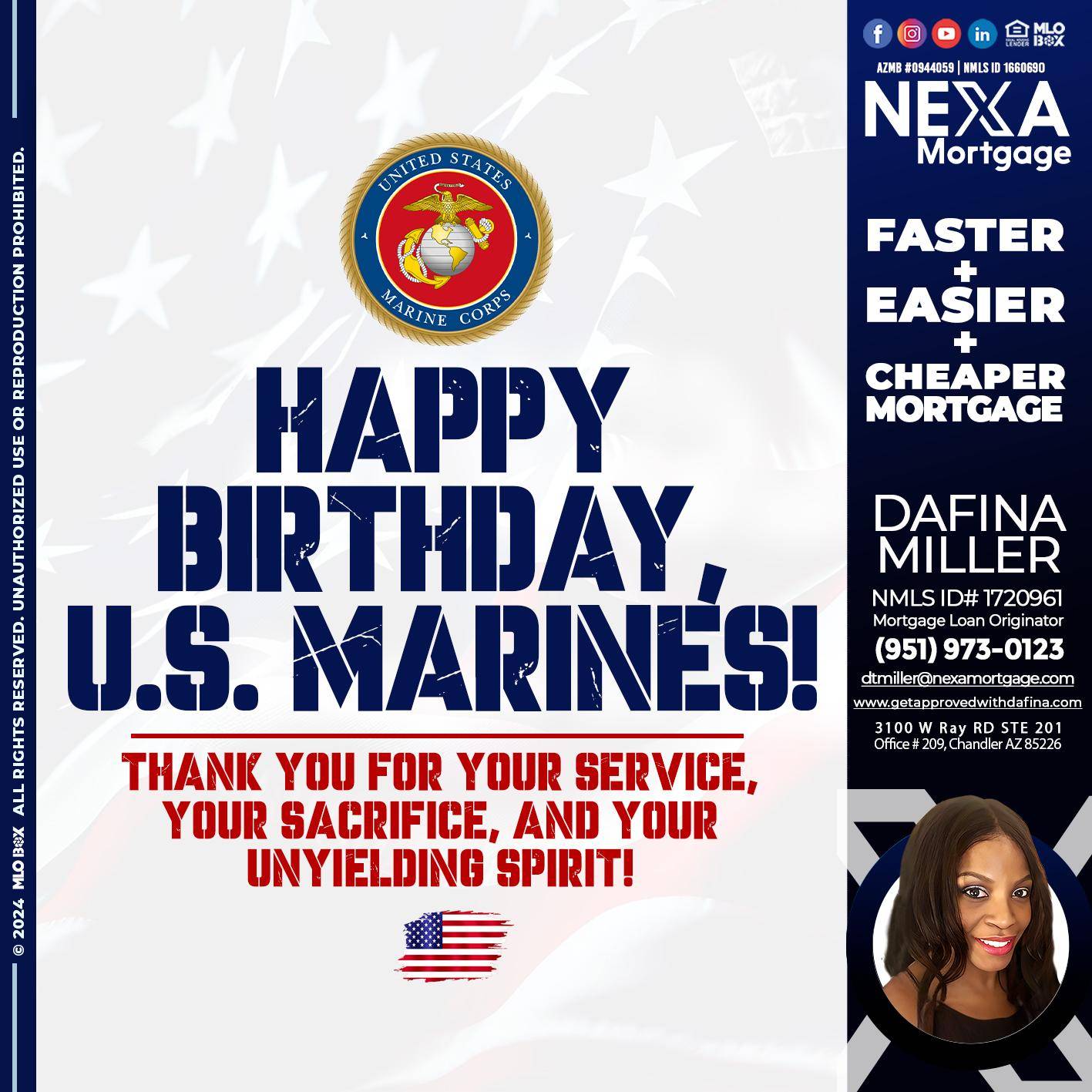 US MARINE BIRTHDAY - Dafina Miller -Mortgage Loan Originator