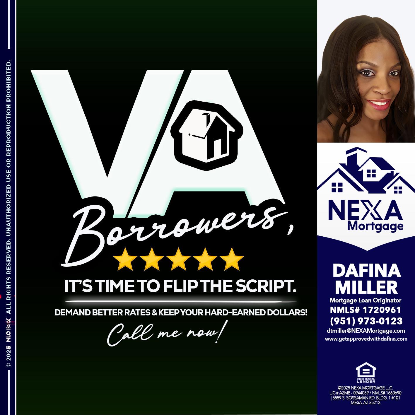 VA BORROWERS - Dafina Miller -Mortgage Loan Originator
