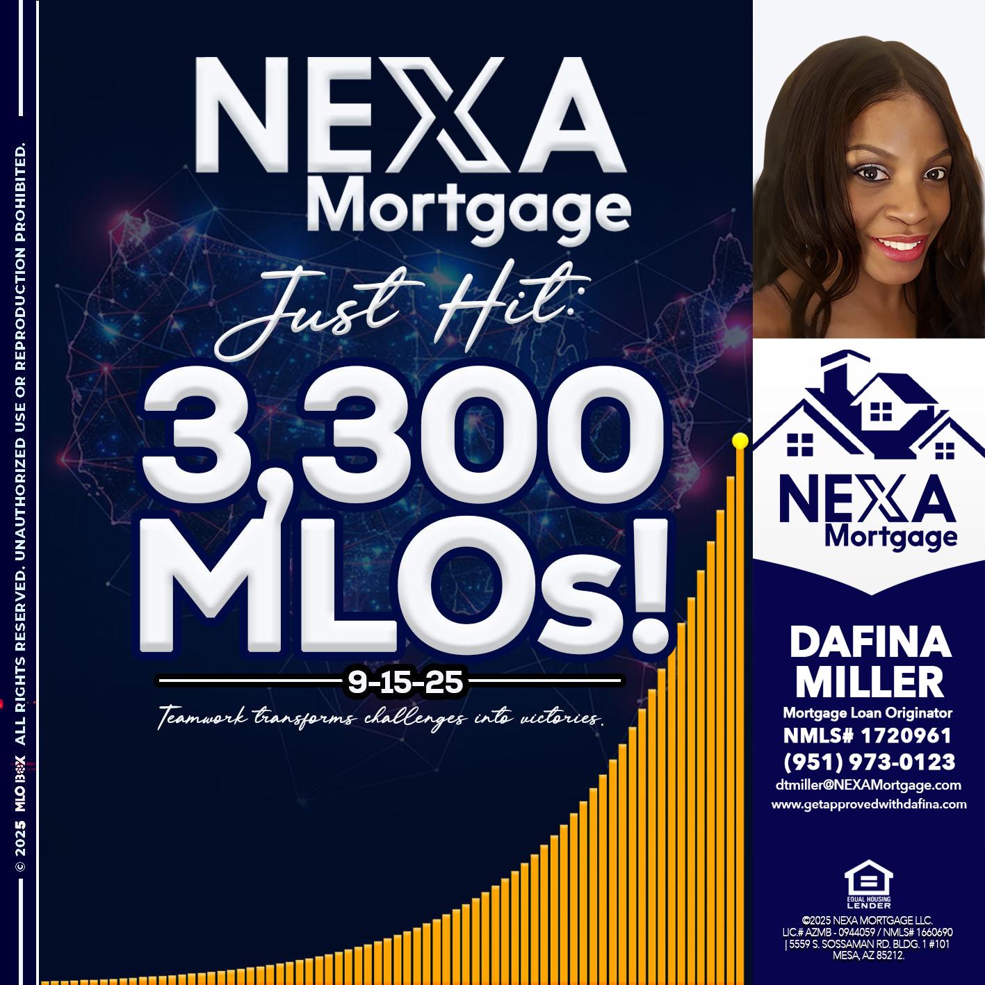 NEXA JUST HIT 3300 MLOS - Dafina Miller -Mortgage Loan Originator