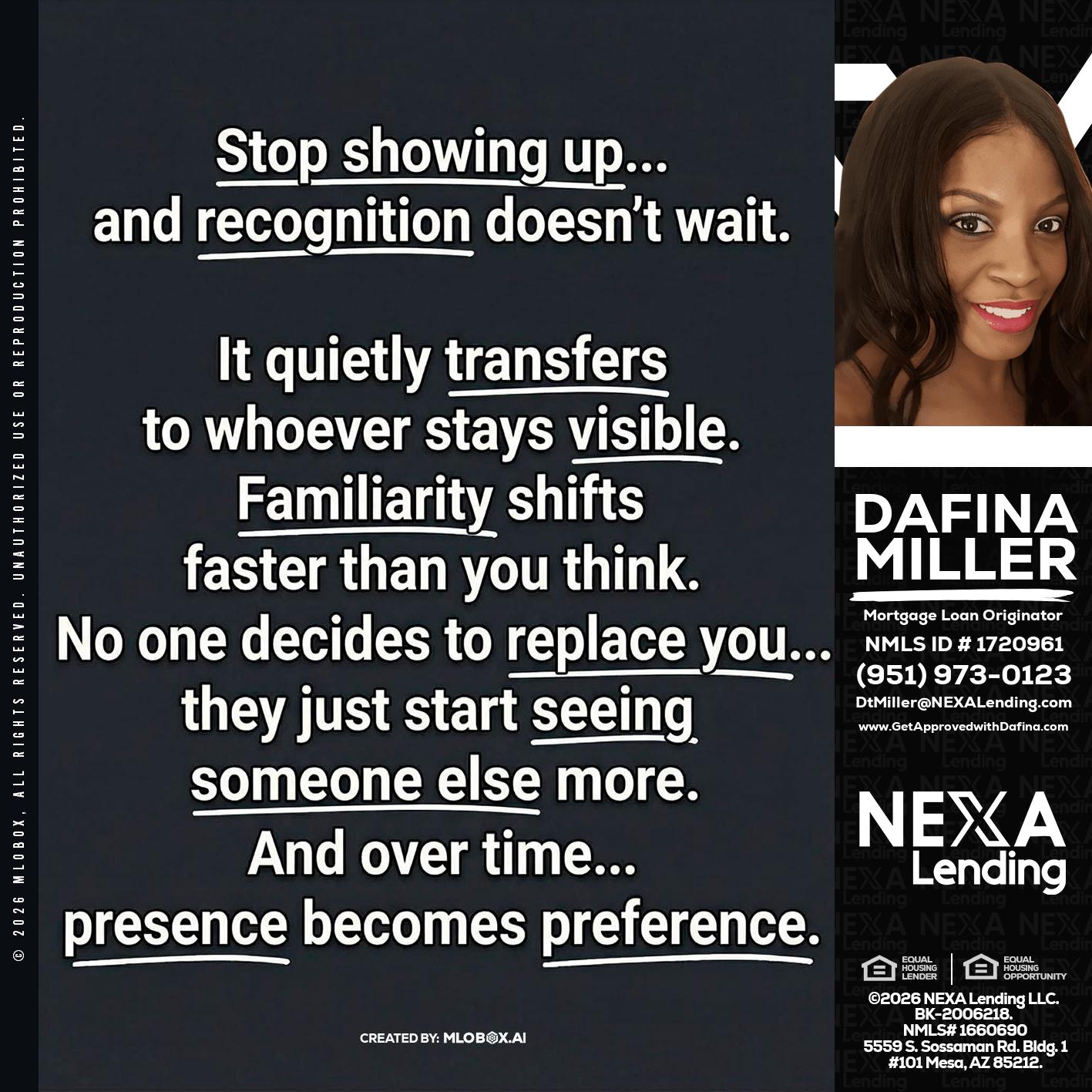 STOP SHOWING - Dafina Miller -Mortgage Loan Originator